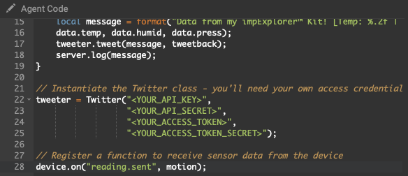 Enter the Twitter codes into your agent code