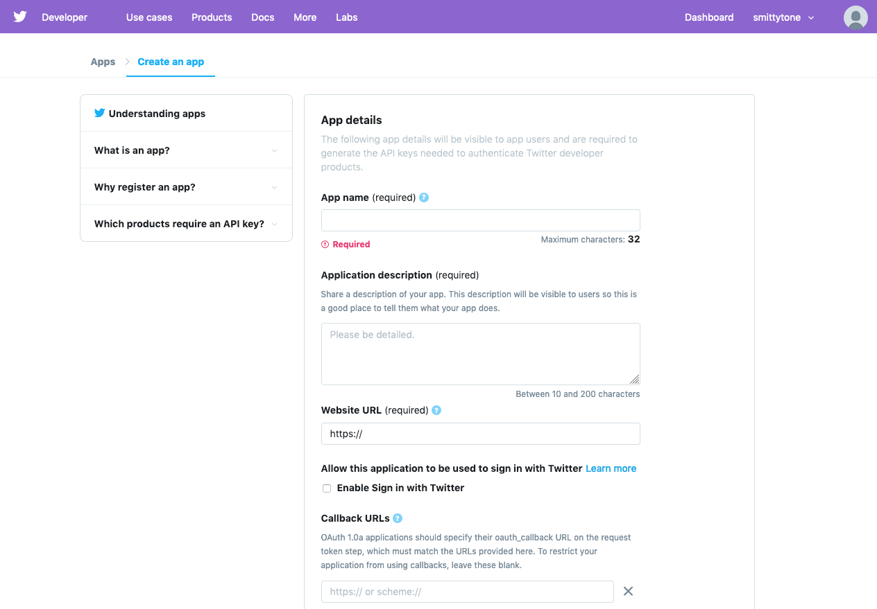 Create a Twitter application in the Twitter Developer site